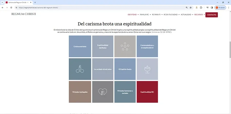 Carisma en la web del Regnum Christi